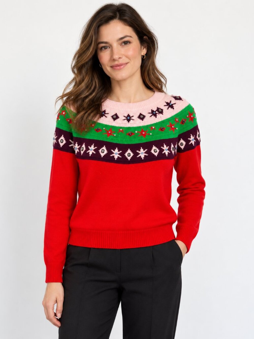 Antonio Melani x The Nat Note Kiley Jeweled Fair Isle Christmas Sweater L